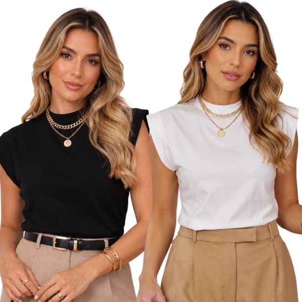 Kit 2 Camisetas Femininas Muscle Premium 100% Algodão 30.1 Penteado Básica Acinturada Trabalho Faculdade