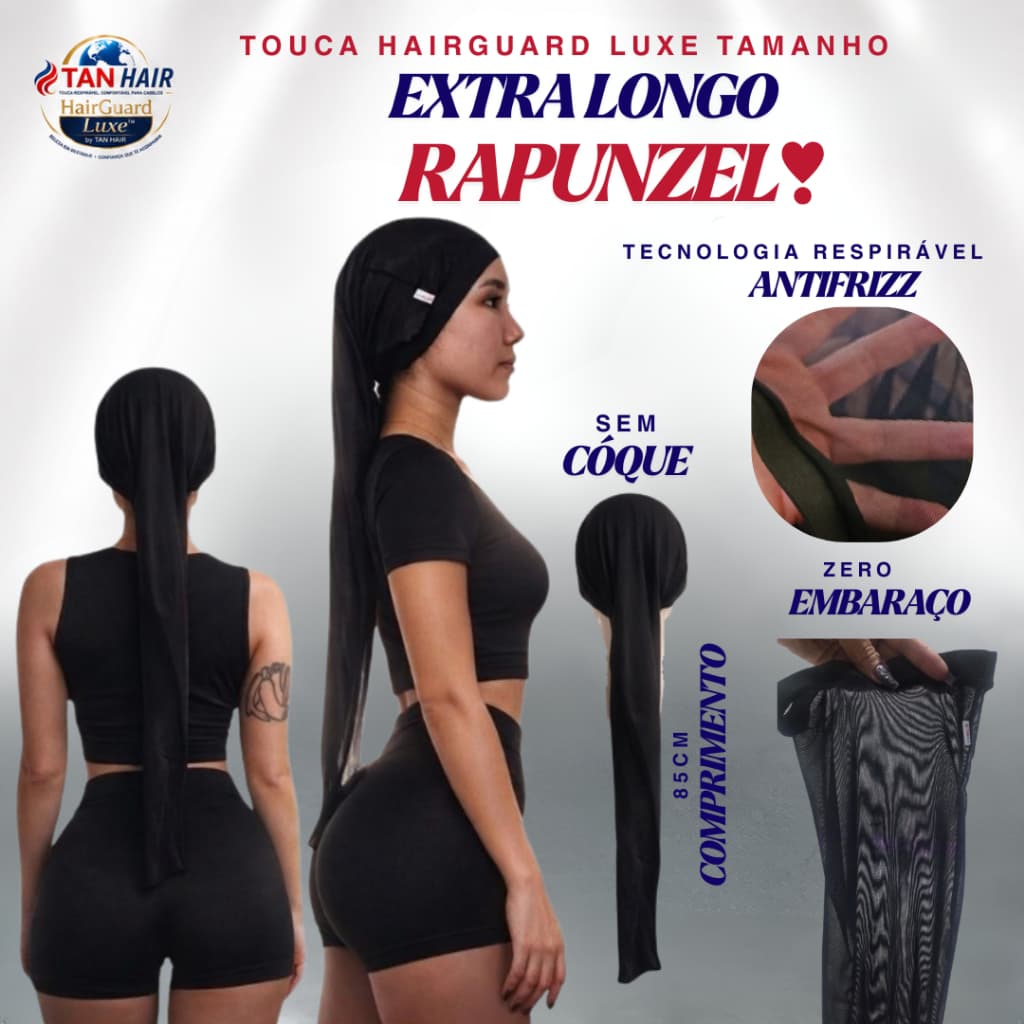 Touca Antifrizz Cabelo Comprido 85cm / Faixa Elástica Confortável / Liso, Cacheado | Dormir Moto Dia- TAN HAIR Rapunzel