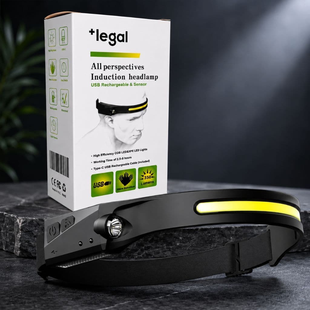 Lanterna De Cabeça LED Forte Profissional Sensor Movimento Recarregável USB Pesca Camping