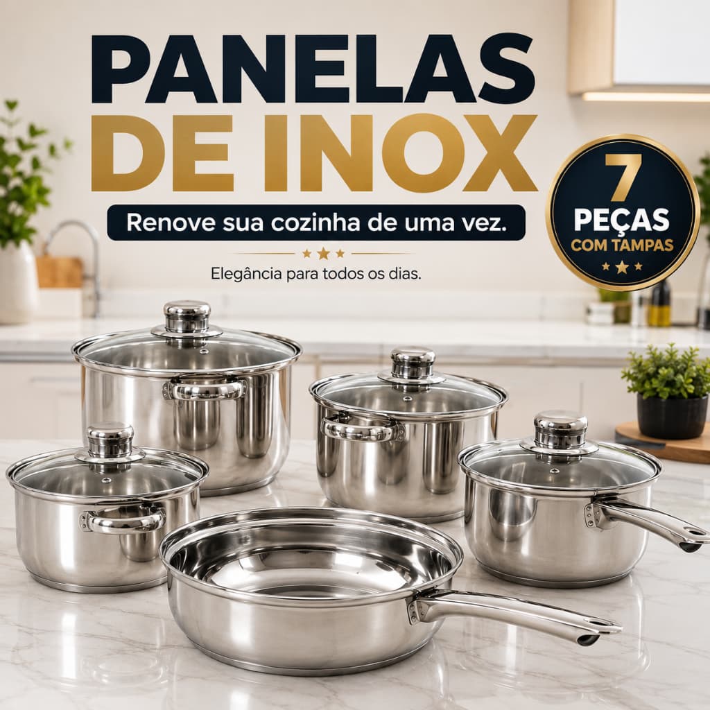 Conjunto de 4 Panelas de Inox com Tampa 7 Pecas Antiaderente Duravel Alta Qualidade