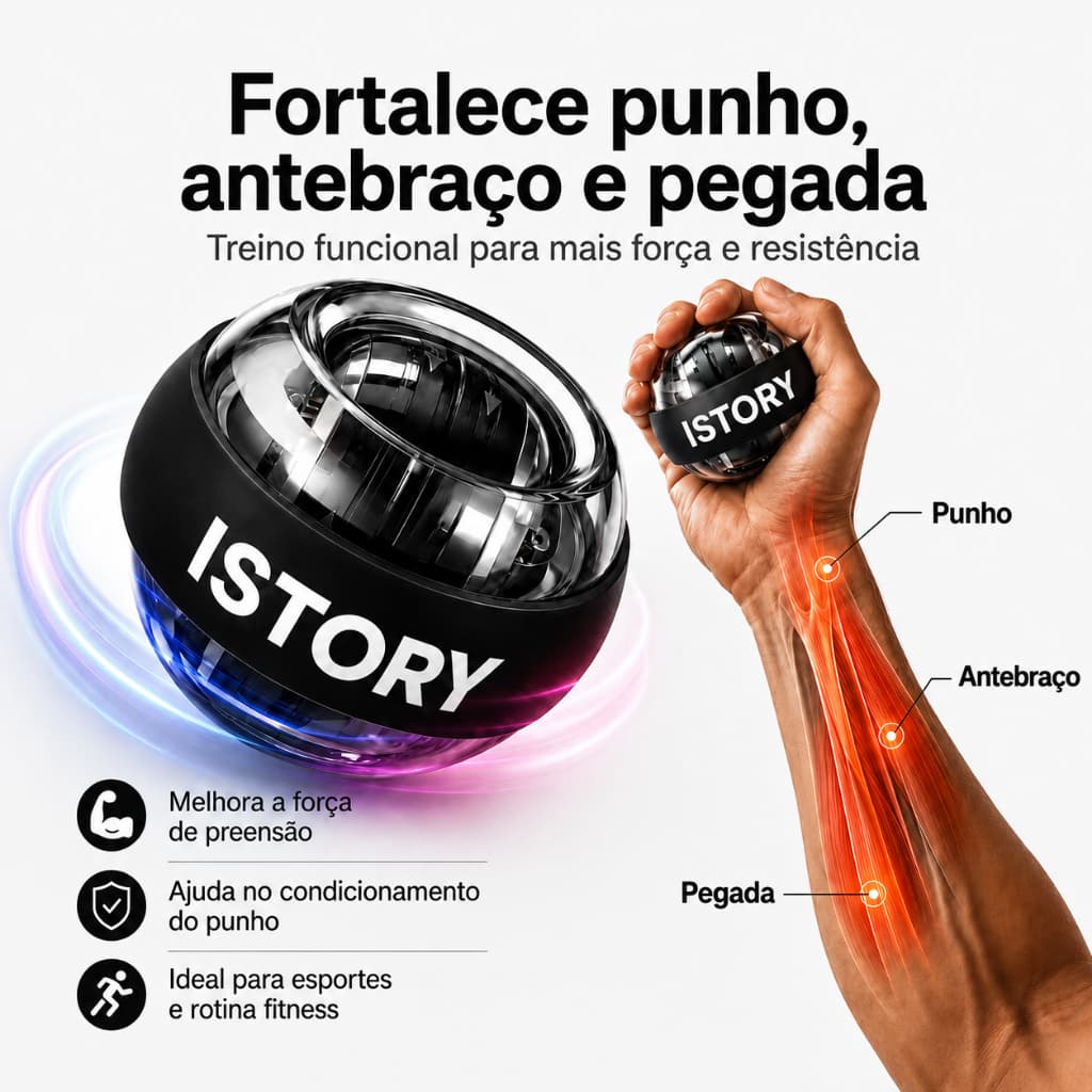 Power Ball Bola Giroscópica Auto Start Exercitador de Punho e Antebraço Fortalecedor Muscular