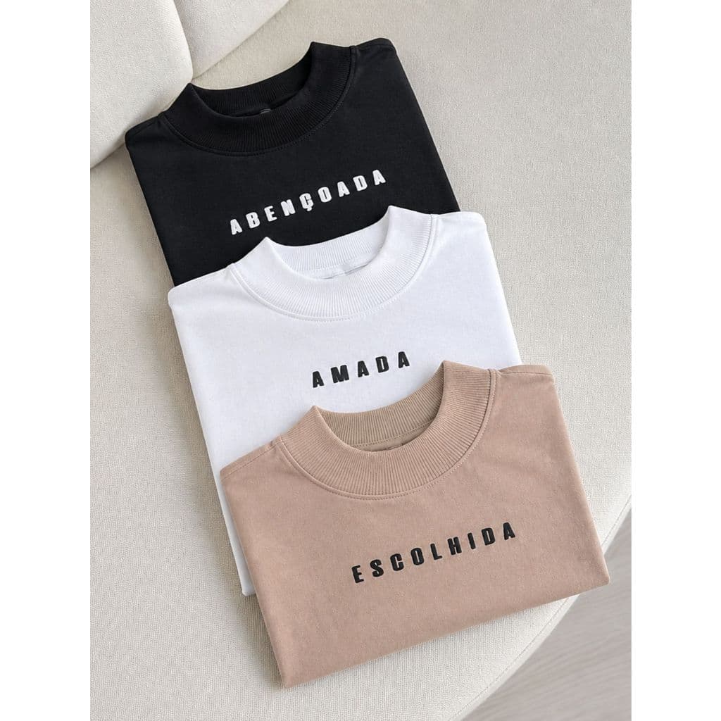 Kit 3 Camisetas T-shirt Gola Alta Moda Blogueira Blusa Casual 100% Algodão Premium Camisa Elegante