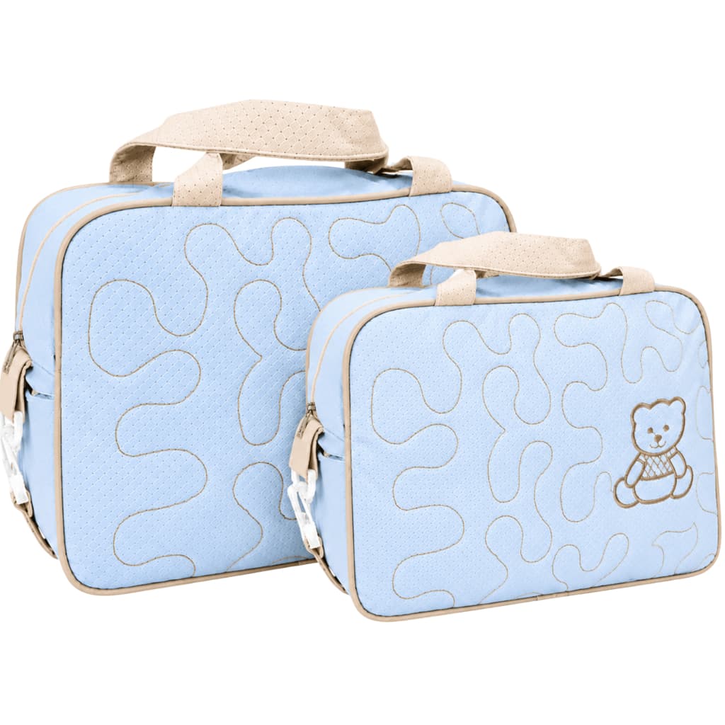 Kit Bolsa Maternidade Menino 2 Peças Azul Bebê Ursinho Bordado Luxo Bolsa Mamãe Enxoval Saída Maternidade