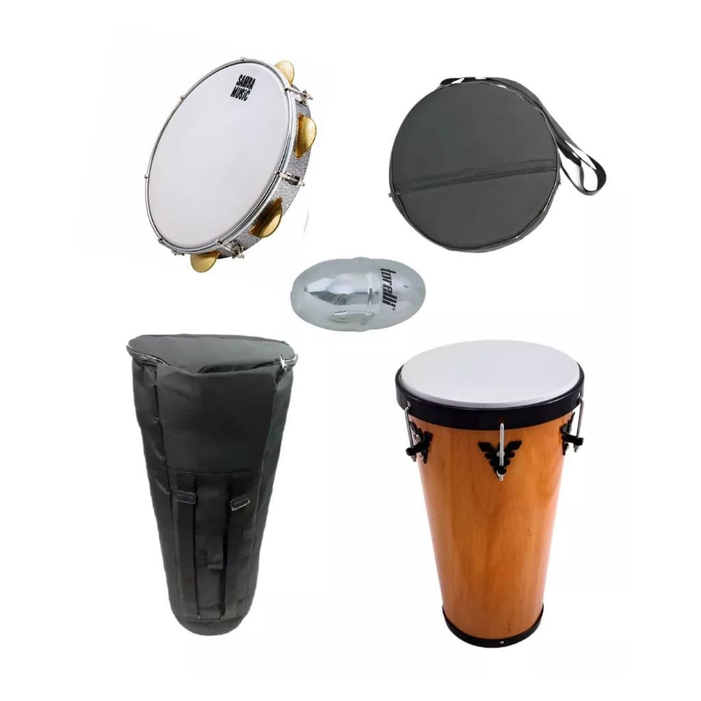 Kit Pagode Samba Timba De Madeira + Pandeiro Torelli + Ganza