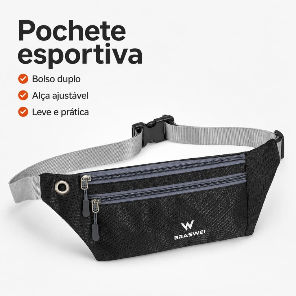 Pochete Esportiva Porta Celular com Bolso Duplo e Alça Ajustável para Corrida e Caminhada BW8517