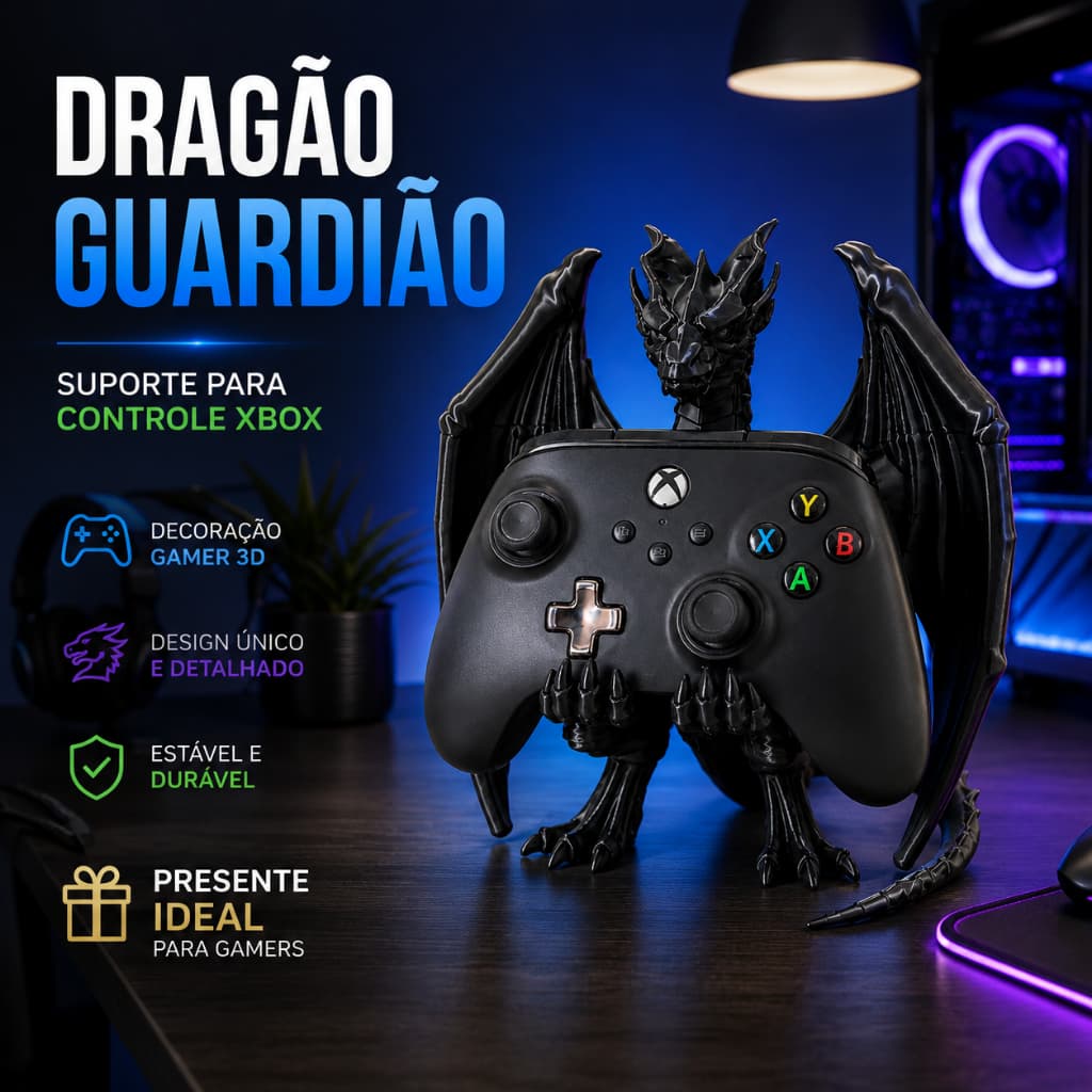 Suporte para Controle Xbox Dragão Guardião - Decoração Gamer 3D