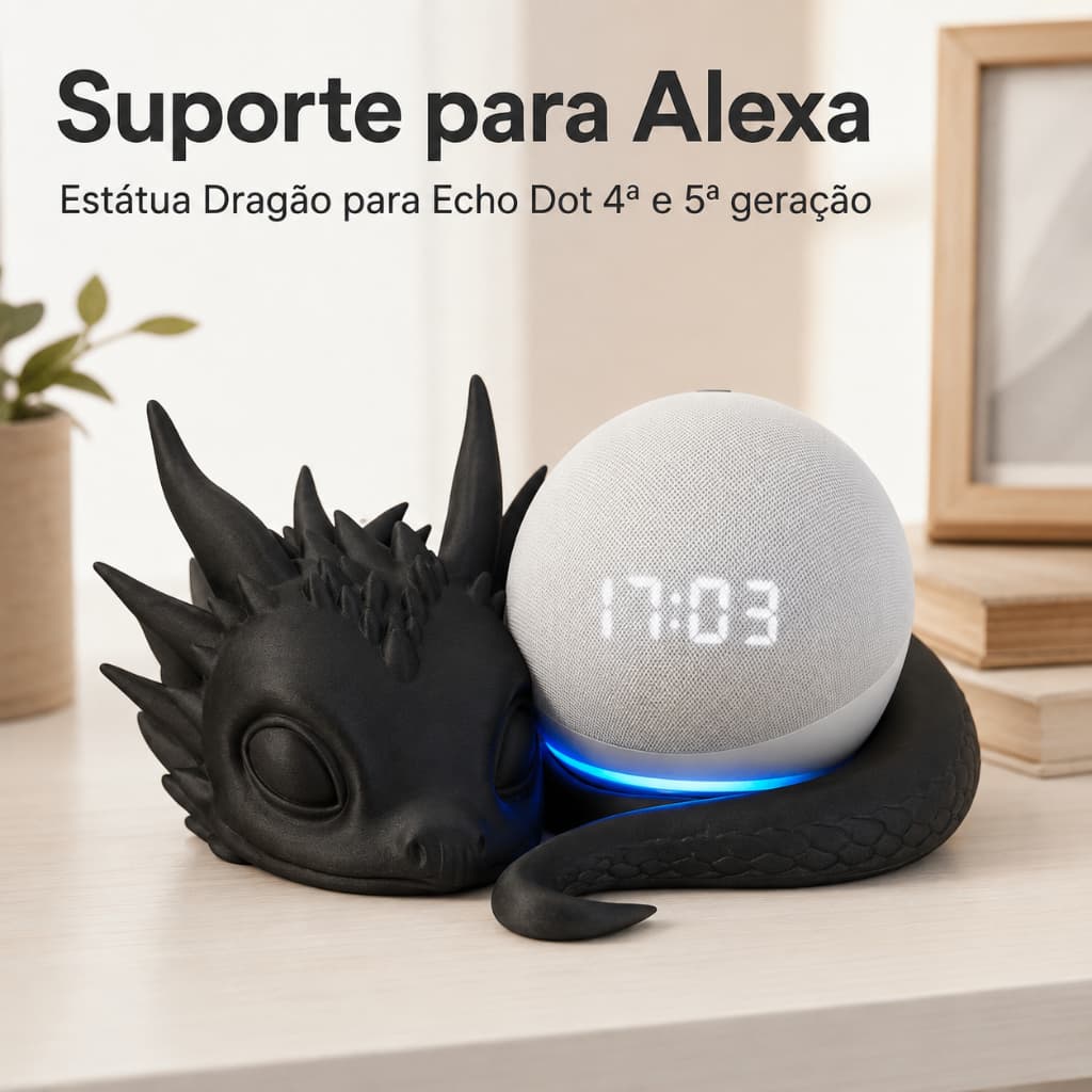 Suporte para Alexa estátua  Dragão Amazon Echo Dot 4ª e 5ª geração Acessório Decoração Caixa