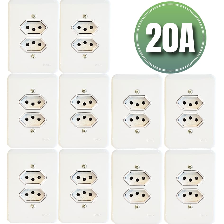 Kit Tomada Dupla 20A Branca Completa 2P+T Bivolt