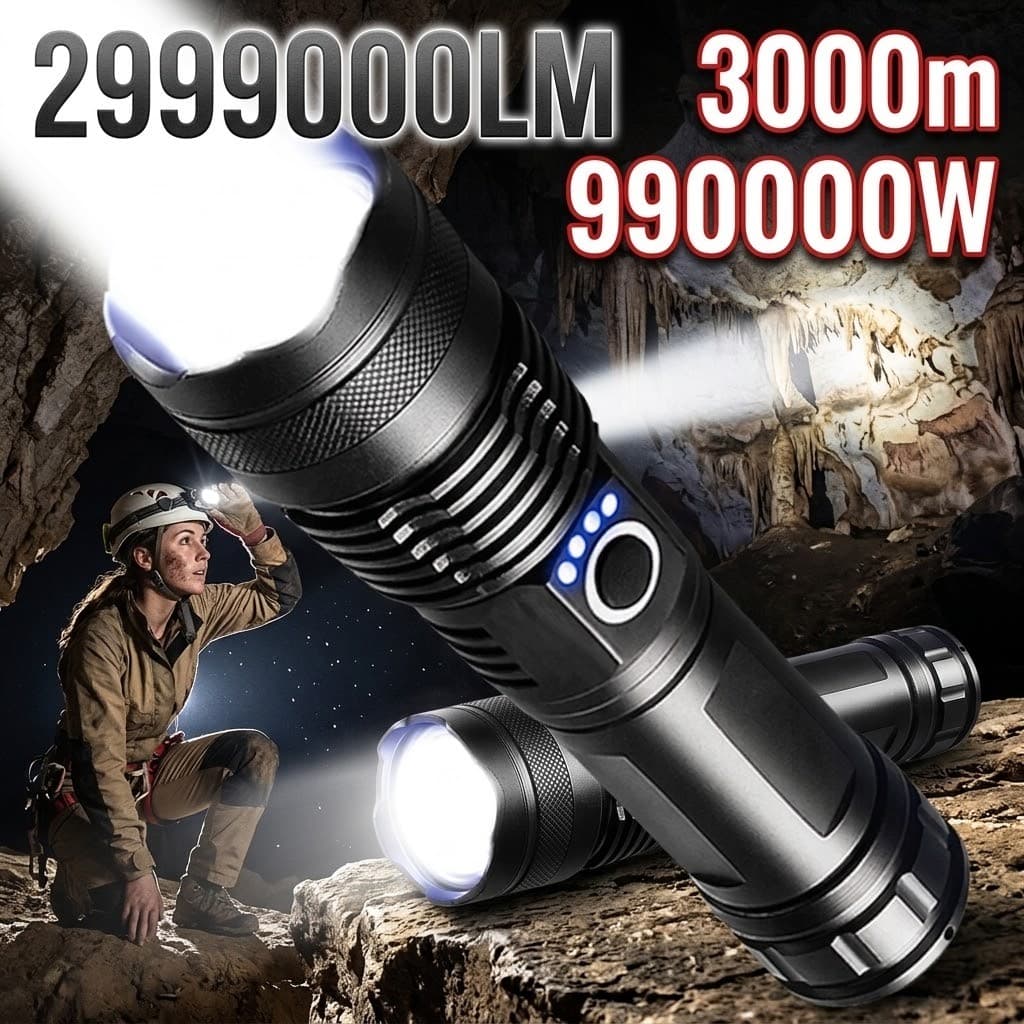 Lanterna Tática ARVORES T9 P50 Super Luminosa Recarregável USB Ideal Para Sitio Fazenda Acampamento Segurança Noturna