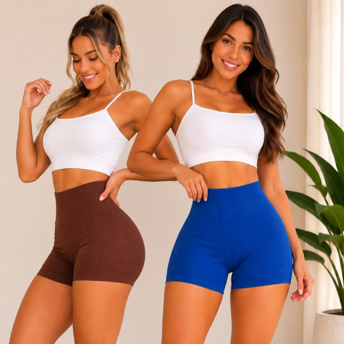 Short Feminino Anarruga Canelado Com Costura Cintura Alta