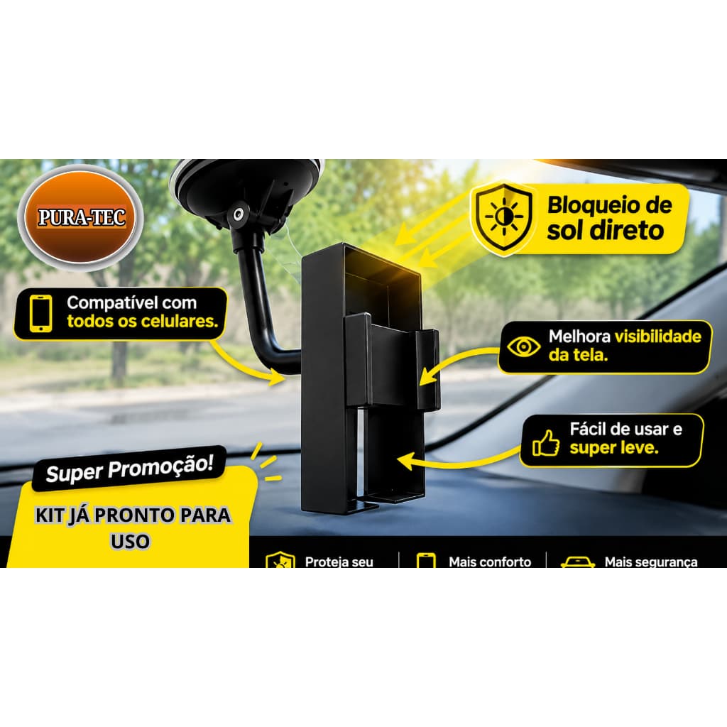 kit Suporte Celular COM Protetor Solar Para Carro Suporte Veicular Universal