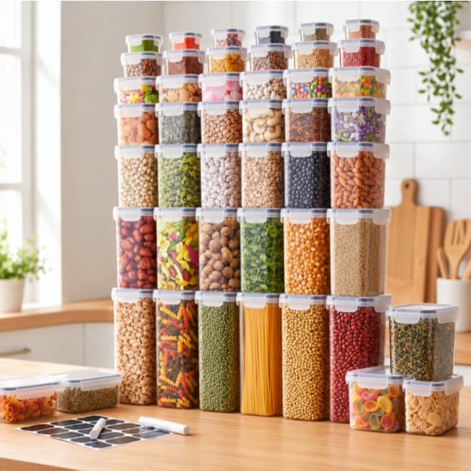 Kit 21 Potes para Mantimentos com Tampa Hermética Organizador de Cozinha Empilháveis