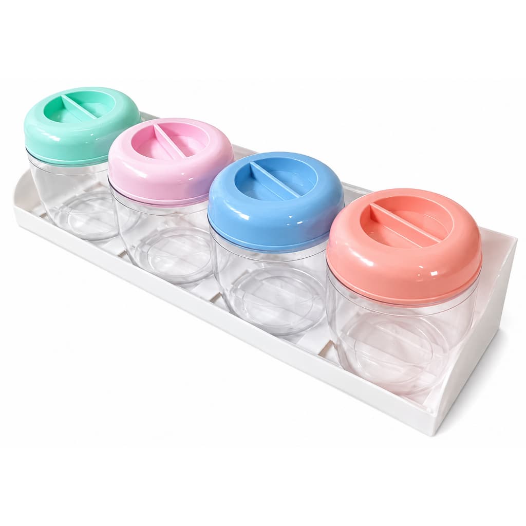 Porta Condimentos Temperos 4 Potes Com Suporte Colorido