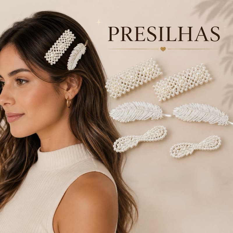 Presilhas de Pérolas Elegantes | Kit Grampos Femininos Luxo para Cabelo