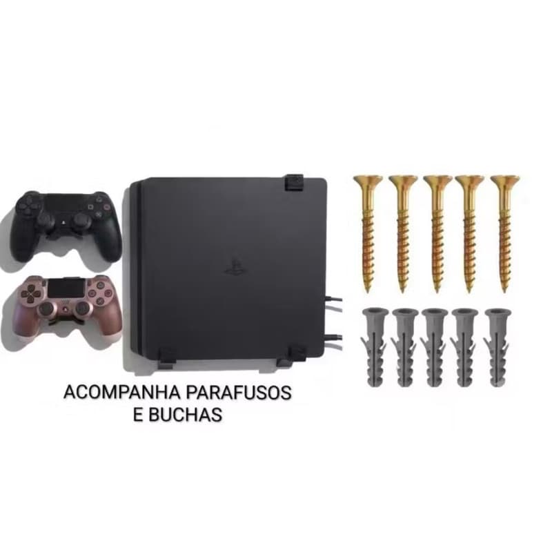 Kit Suporte De Parede Para Ps4 + 2 Suportes Para Controle