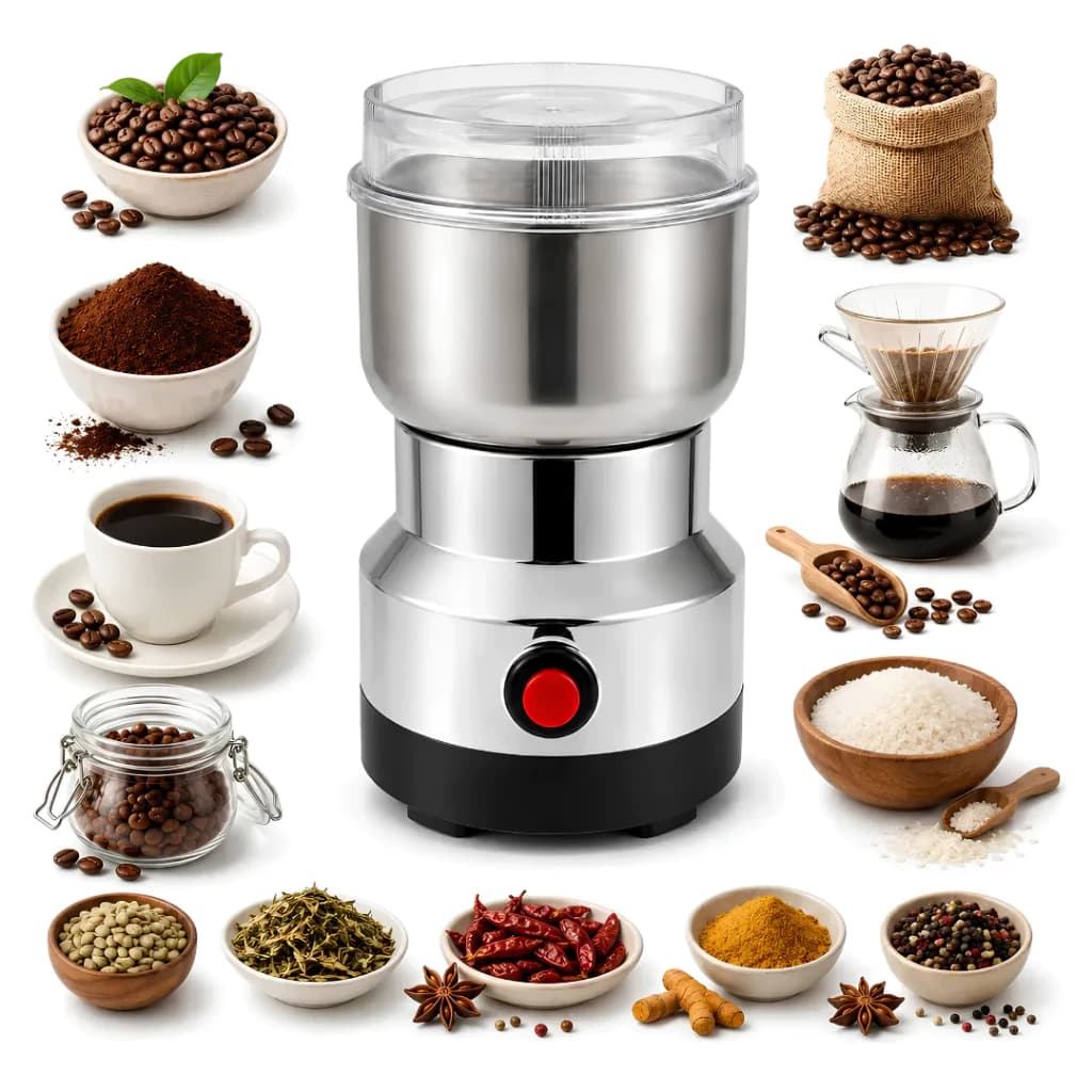 110V Moedor multifuncional de café e especiarias Moedor de aço inoxidável com 8 lâminas Máquina de molinho F5