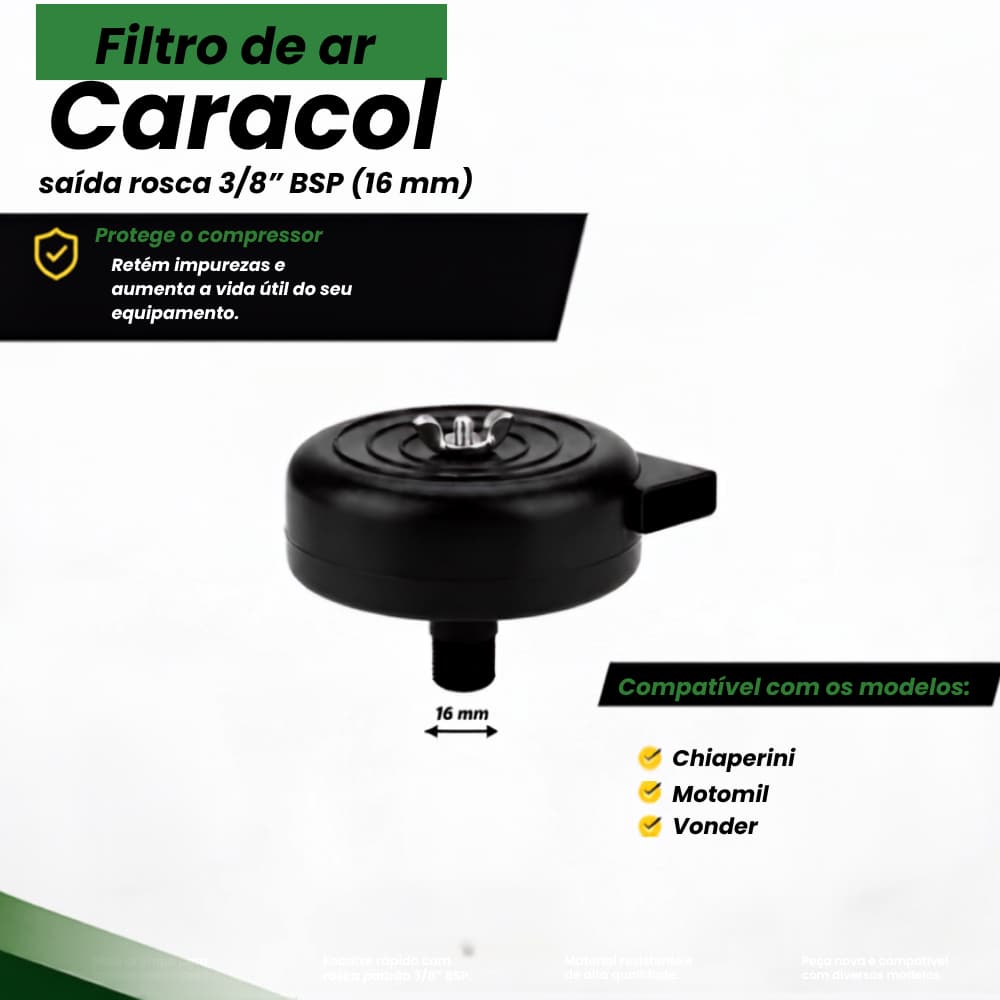 Filtro De Ar Caracol para Compressor 3/8 Schulz Csi 8,5 Csa 8,2 Chiaperini