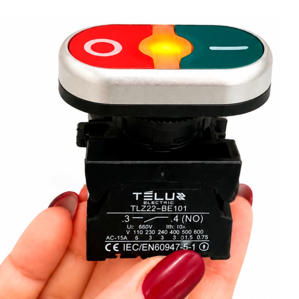 Botão Duplo Verde Vermelho Borda Prata Com Led Indicador 24v
