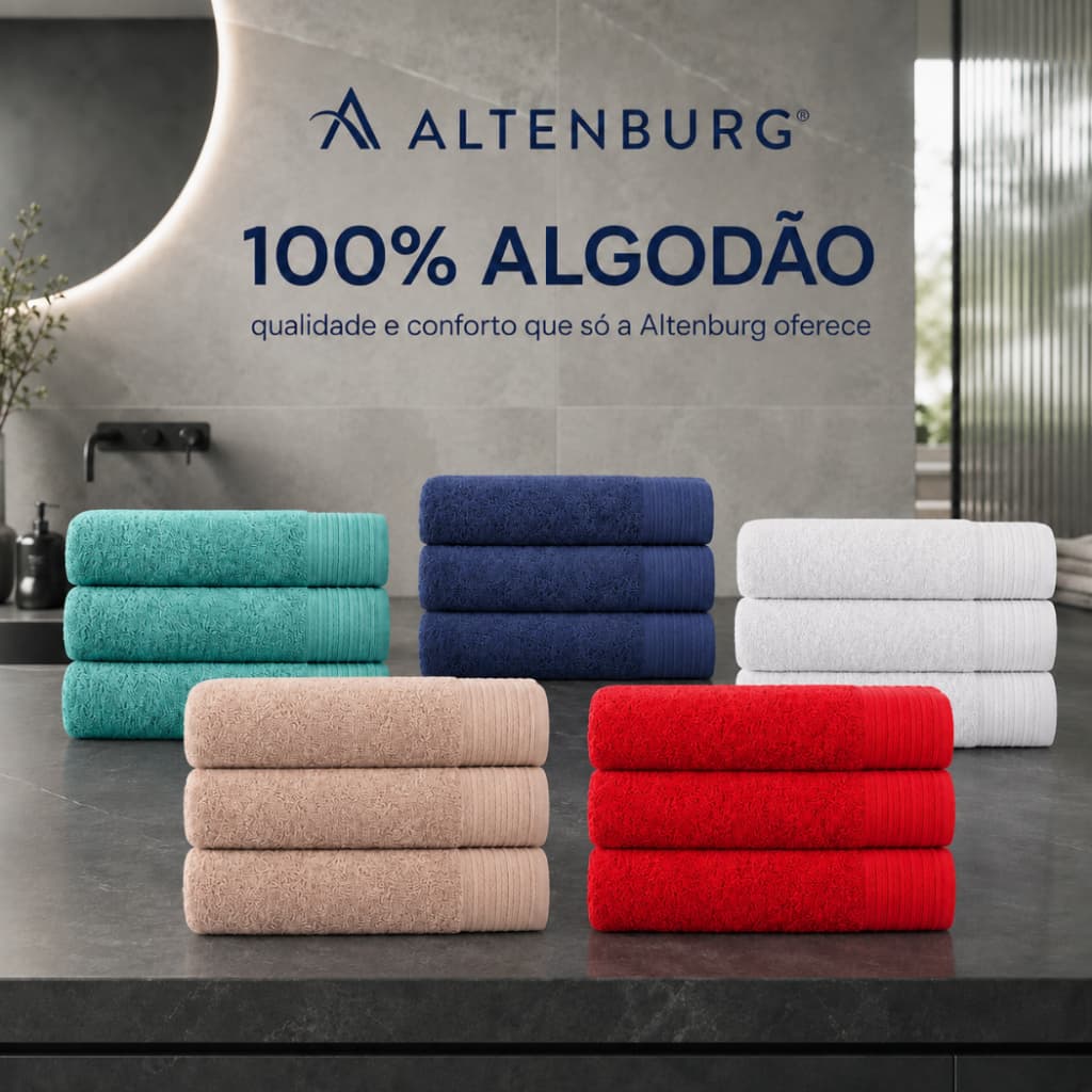 Jogo de Toalhas Banho Altenburg Super Macia Felpuda 100% Algodão Maxima Absorção E Qualidade 3 Peças