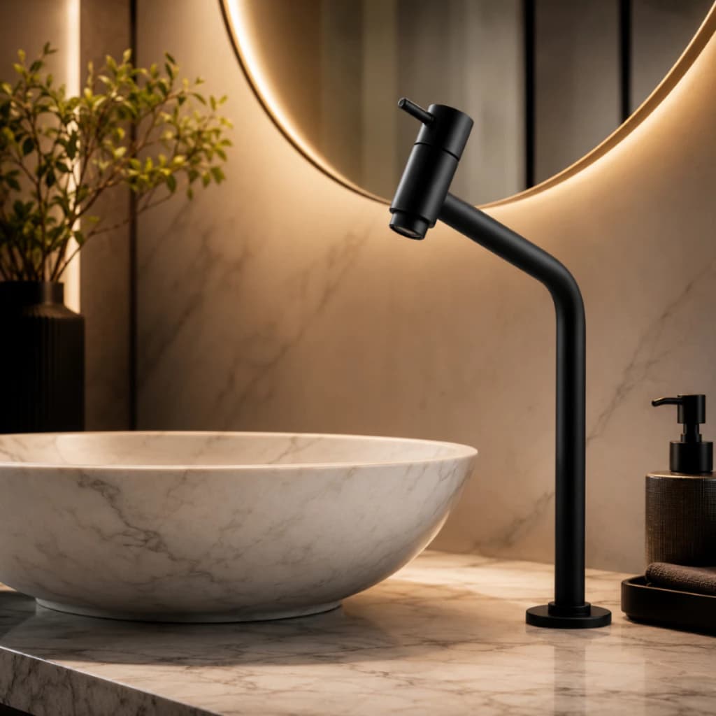 Torneira Lavatório Luxo ABS Preto Bancada Banheiro Alta Cuba Lavabo Link