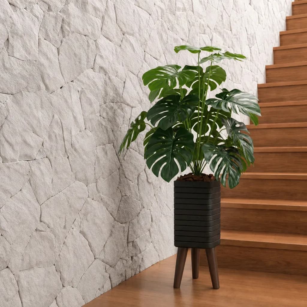 Planta Artificial Monstera 18 Folhagem Vaso Tripé Grande Enfeite Sala Preto