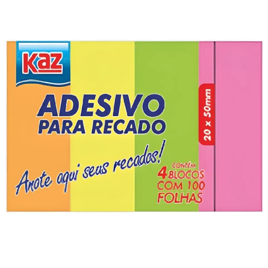 Post-it Neon 4 Cores 100 Folhas Kaz
