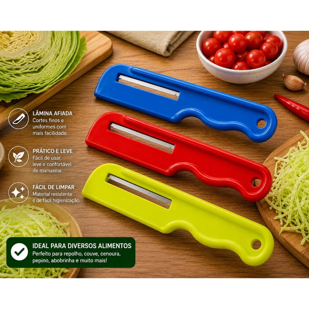 Cortador Fatiador de Legumes 3 em 1 Manual para Repolho Couve Cenoura Pepino Lâmina Afiada Prático para Cozinha