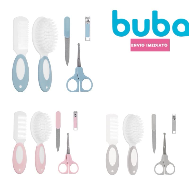 Kit Cuidados Higiene Bebê Buba Pente+ Escova Cabelo+ Tesoura de Unha 5 peças
