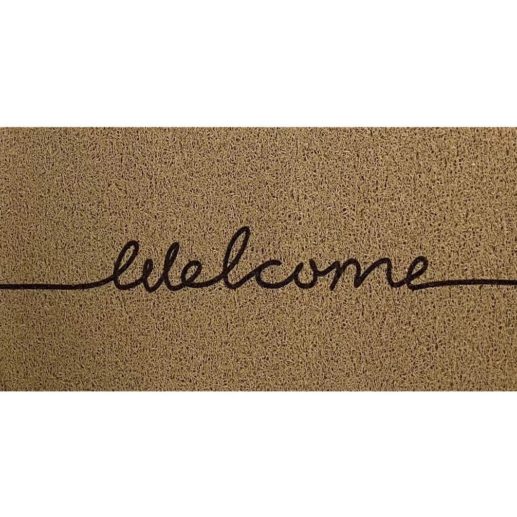 Tapete Porta Entrada Casa Capacho Vinil Welcome Bege Kapazi 30x70cm