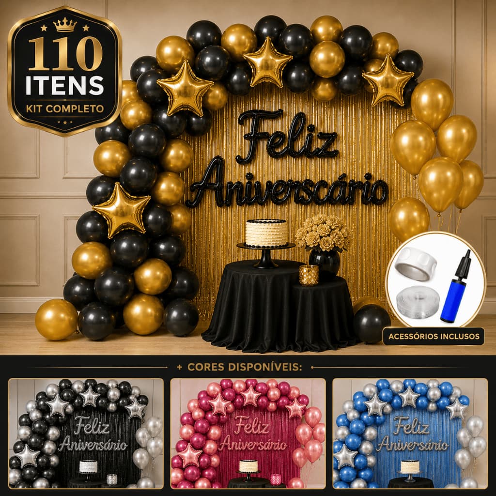 Kit Decoração Aniversário Completo Básico Festa de Aniversário Decoração até 110 un decoração festa