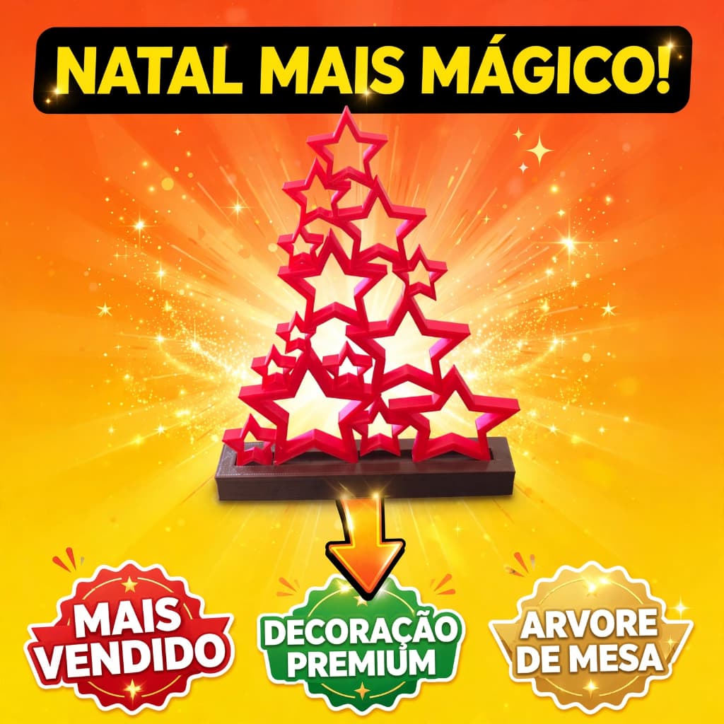 Árvore de Natal de Estrelas 3D Decorativa de Mesa | Decoração Exclusiva Impressão 3D Natalina