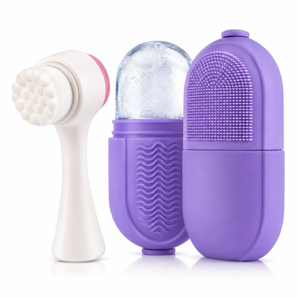 Kit Skincare Completo: Escova de Limpeza Facial + Massageador Ice Roller