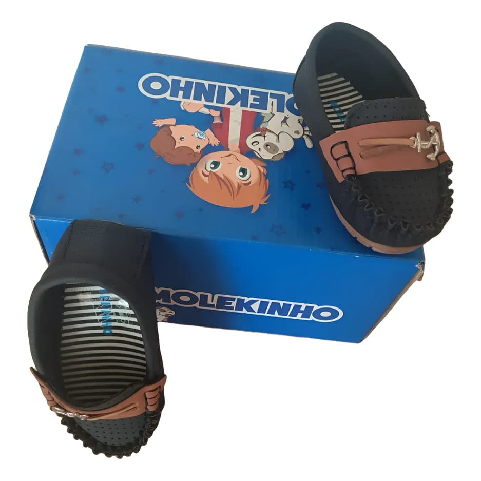 Mocassim Infantil Molekinho Marinho E Caramelo Com Âncora