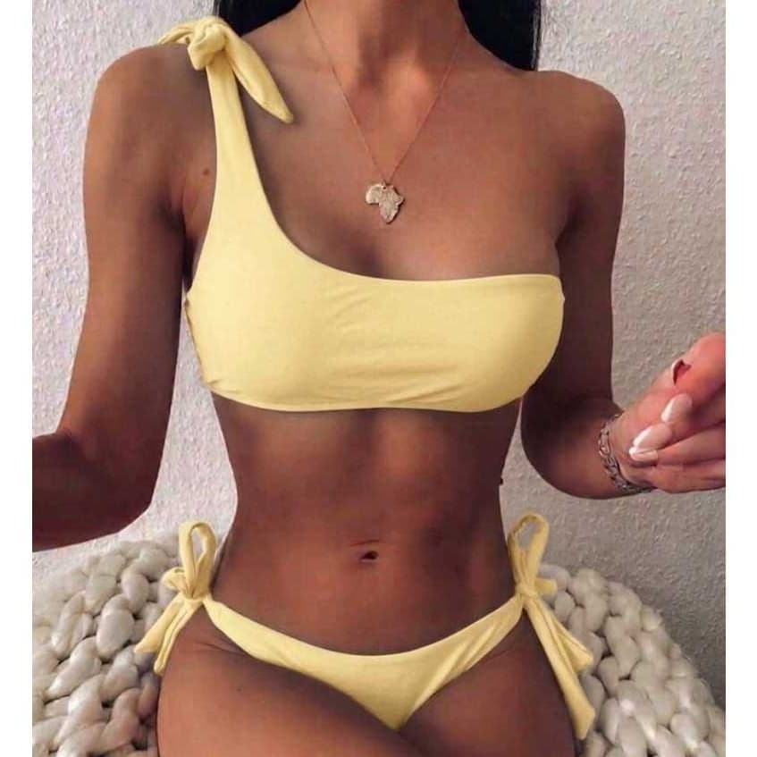 Conjunto biquini poliamida um ombro só alça ajustável com bojo forro duplo tendencia moda praia feminina moda verão