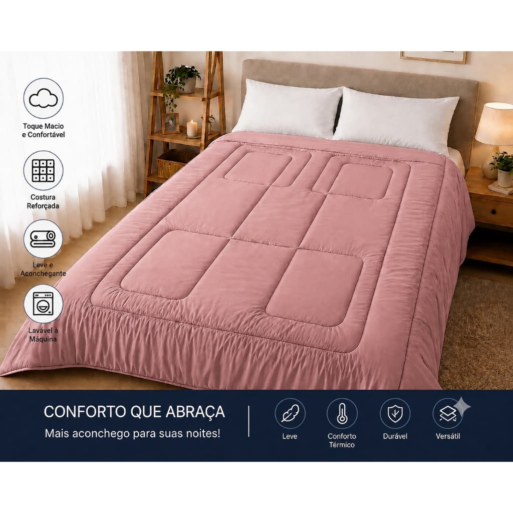 Edredom Rose Cobre Leito Dupla Face Casal/Queen Cobertor 2,20m x 2,40m Micro Percal 400 Fios