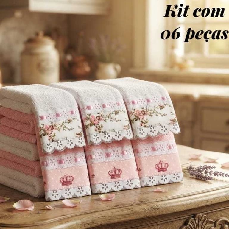 Toalha de Mao Lavabo Social Manicure e Pedicure Poliéster e Algodão 20 cm x 40c m kit com 06 peças