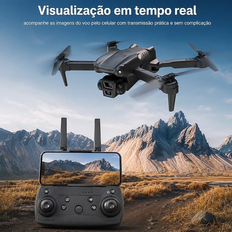 Drone FPV Com Câmera Dupla Voo Estável Wi‑Fi Dobrável Para Iniciantes