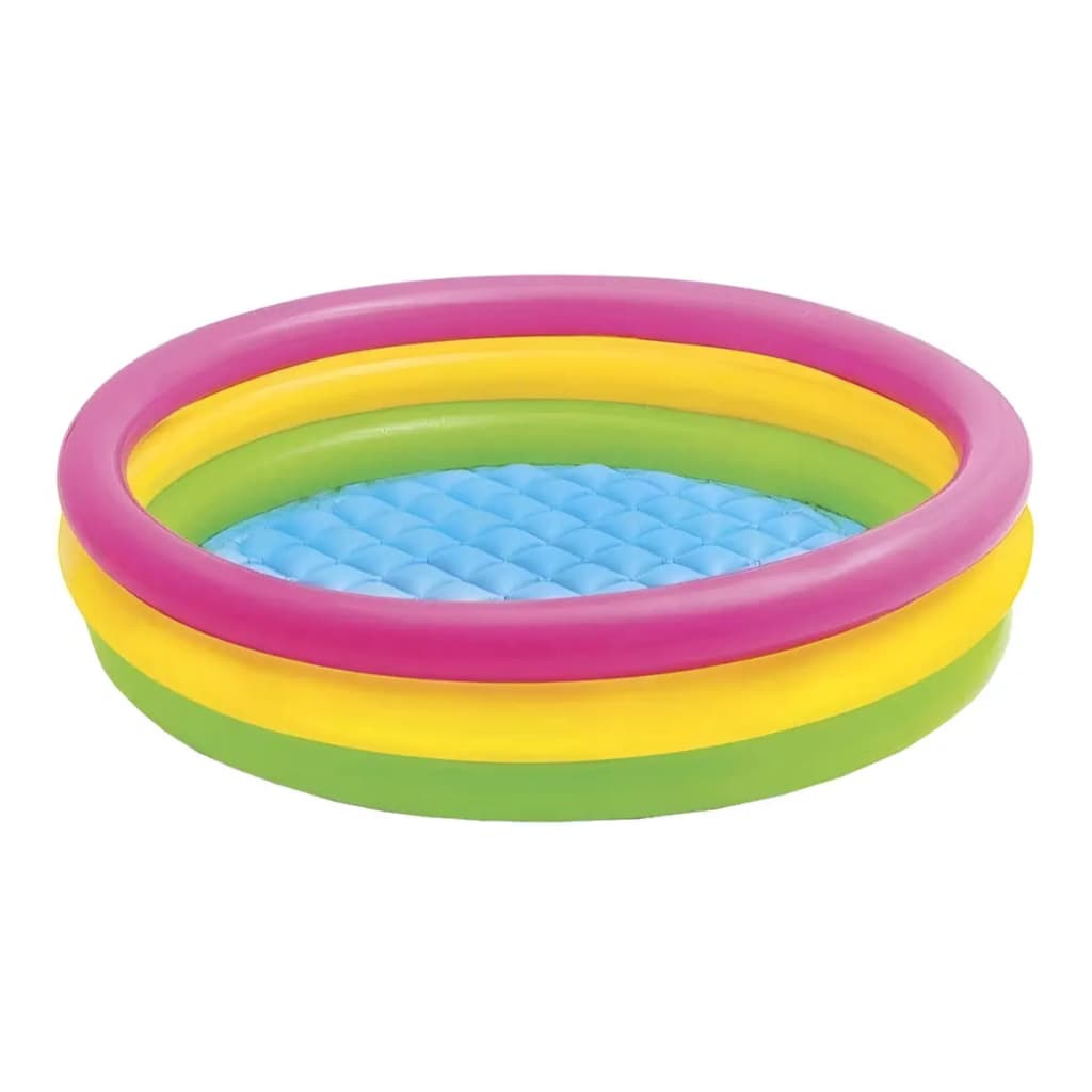 Piscina Infantil Inflável Redonda 131L Fundo Inflável 3 Anéis Colorida Verão