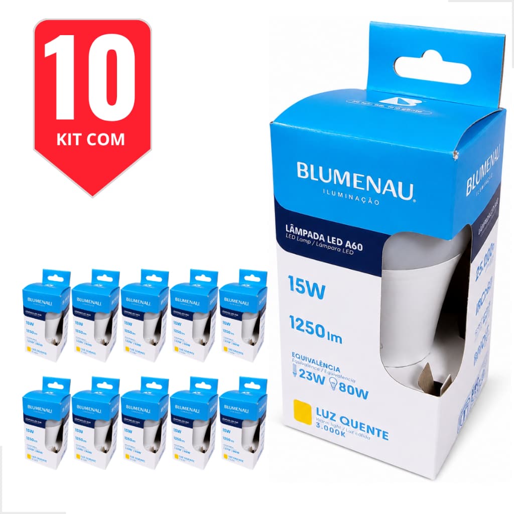 Kit 10  Lampada Led 15W Amarela Casa Quarto Sala Conforto Blumenau