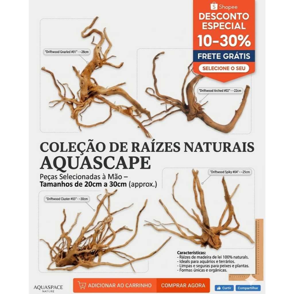 🌿 Raiz / Tronco Natural de Madeira de Lei para Aquários e Terrários (20cm a 30cm) 🌿