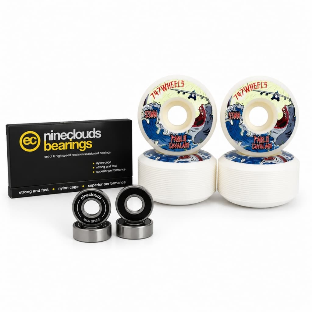 Roda Skate Cônica 55mm Dureza 102a 747 Wheels Cavalari Shark + Rolamento Para Skate Nineclouds High Speed