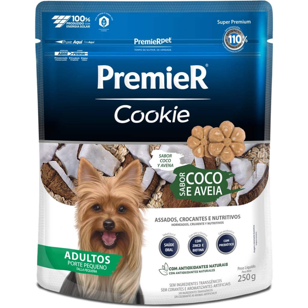 Biscoito Premier Cookie Cães Adultos Pequeno Porte Coco e Aveia Premier Pet 250G