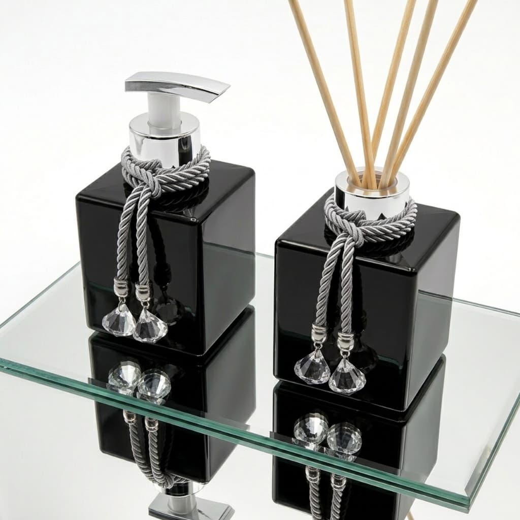 Kit Lavabo Aromatizador De Ambiente E Saboneteira Preto Prata ou Ouro Cubo 250ml Luxo Elegante
