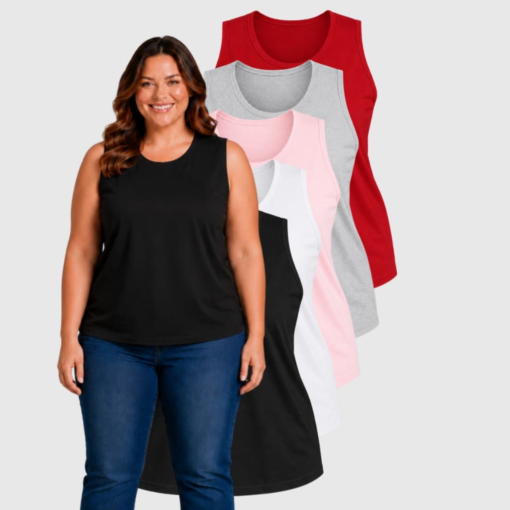 Camiseta Regata Plus Size Feminina Algodão Alça Larga Blusas Femininas Confortavel Coloridas