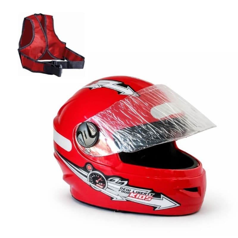 Capacete infantil unissex + colete cinto de segurança moto ajustavel