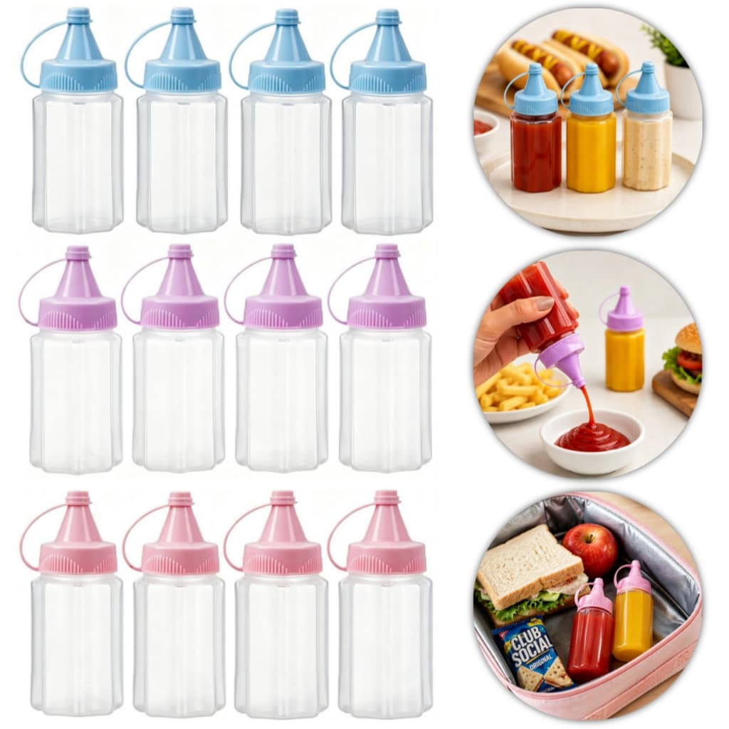 Kit 4 Mini Bisnagas 30ml Molho Mostarda Ketchup Plástico