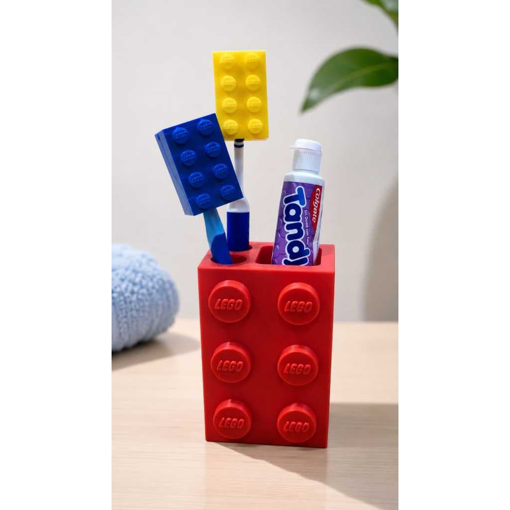 Porta Escova de Dente Infantil Estilo Lego 3D Organizador Criativo Banheiro | Porta Pasta + Escova | Envio Rápido