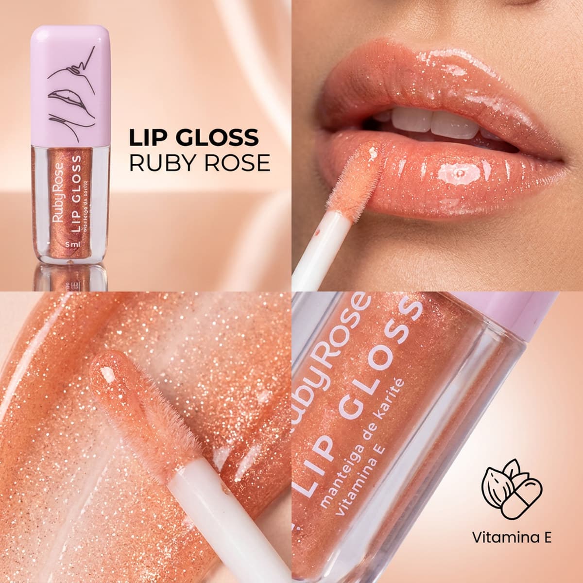 Brilho Labial Lip Gloss Ruby Rose Cor Firework Efeito Molhado Alta Pigmentação Hidratante Longa