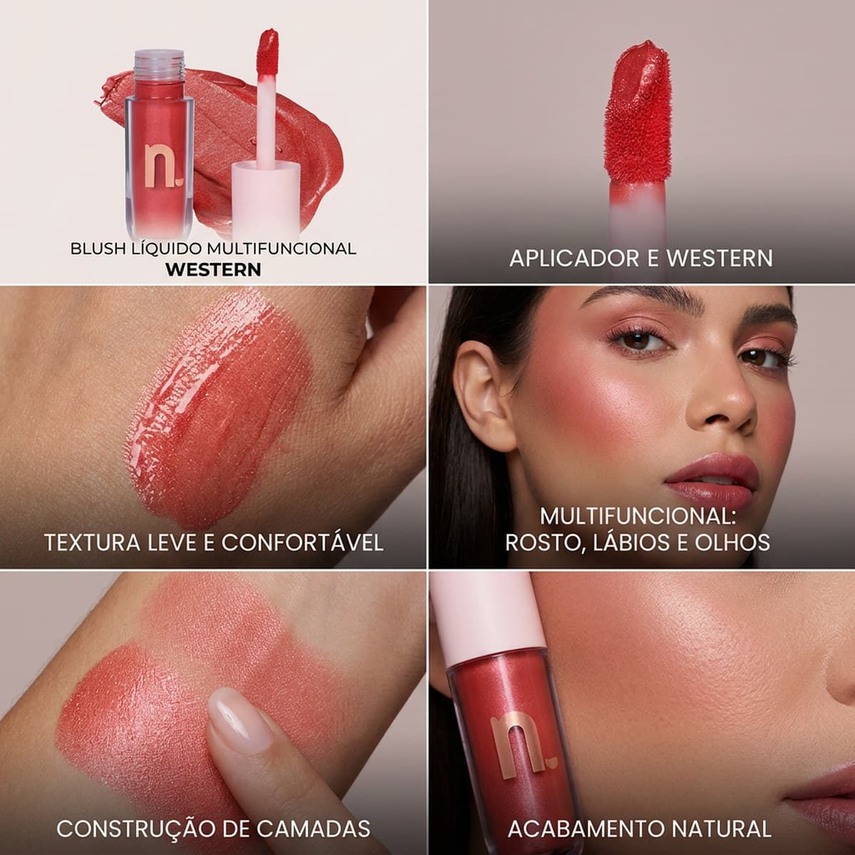 Blush Líquido Multifuncional Nina Western Cor Cereja do Campo Maquiagem Longa Duração