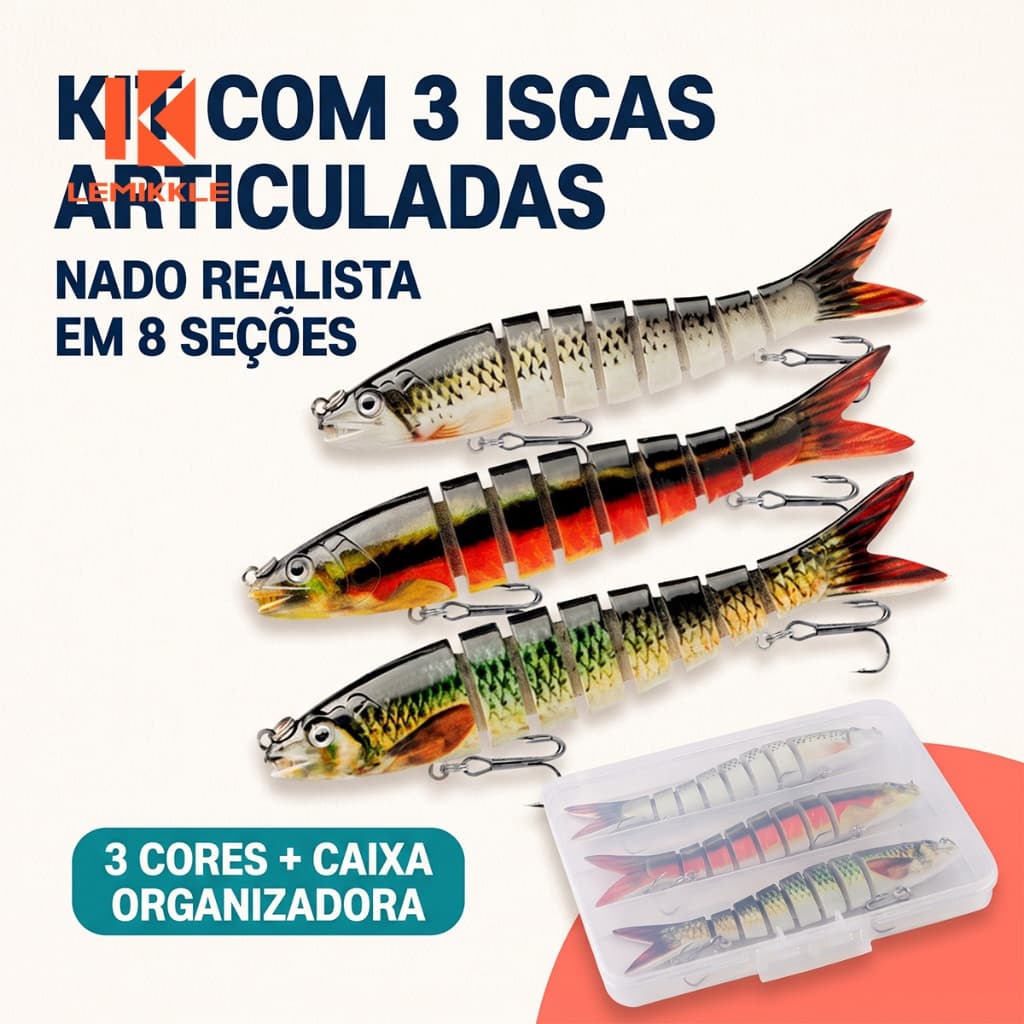 LEMIKKLE - 3/5Pcs Iscas Artificiais Multi‑Segmentada 13,5cm 20g, Isca de Juntas 8 Segmentos, Para os amantes da pesca